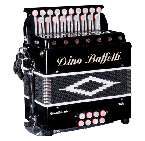 Dino Baffetti - Black Pearl II - Melodeon / Diatonic Accordion , squeezebox, baffetti, new, in sotck, fast delivery, 2 voice, 2 row, 19 buttons, stepped keyboard, 8 bass - squeezeboxes